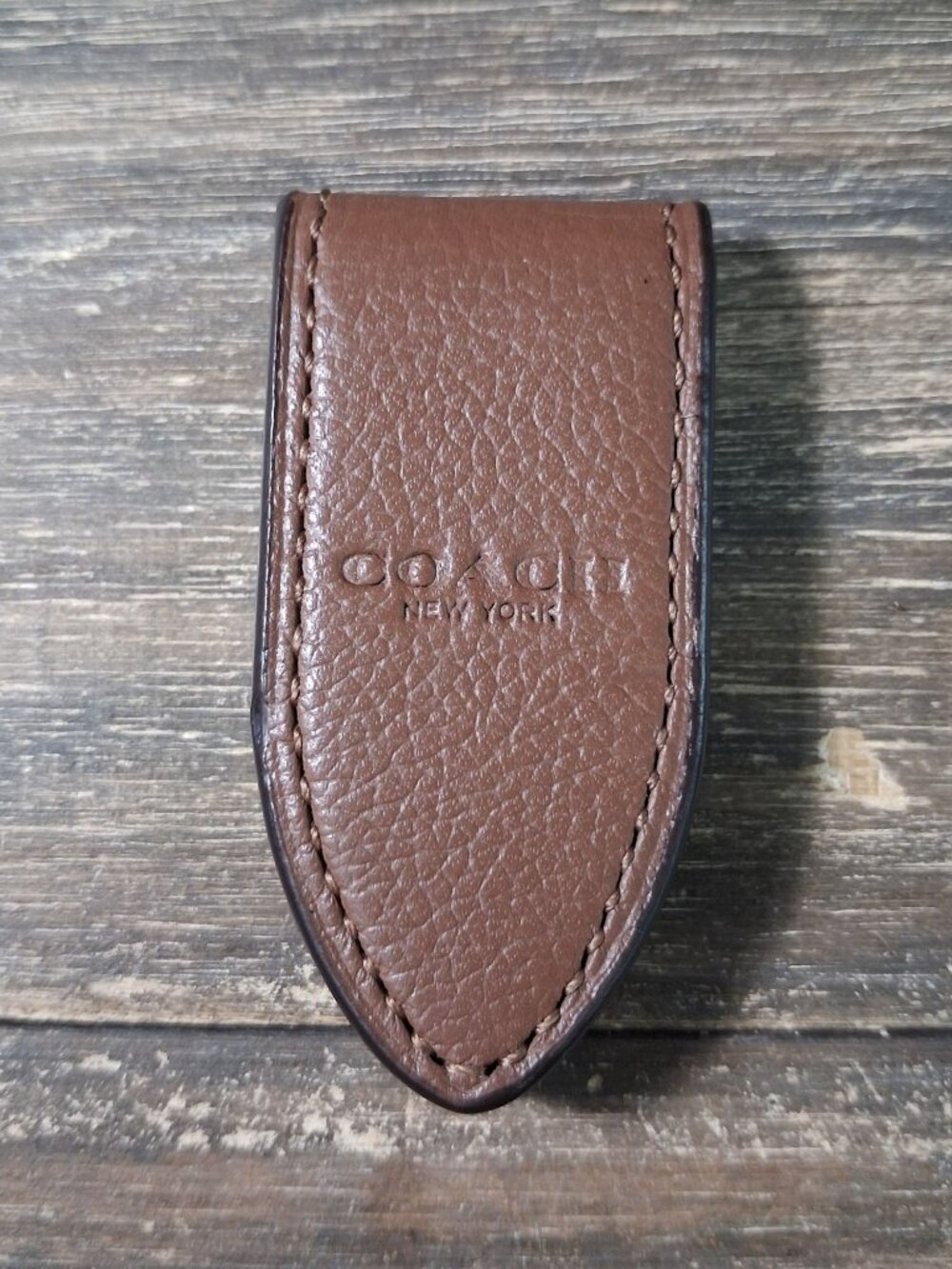 COACH Men's Leather Magnetic Money Clip Wallet Saddle Brown Holder Flap